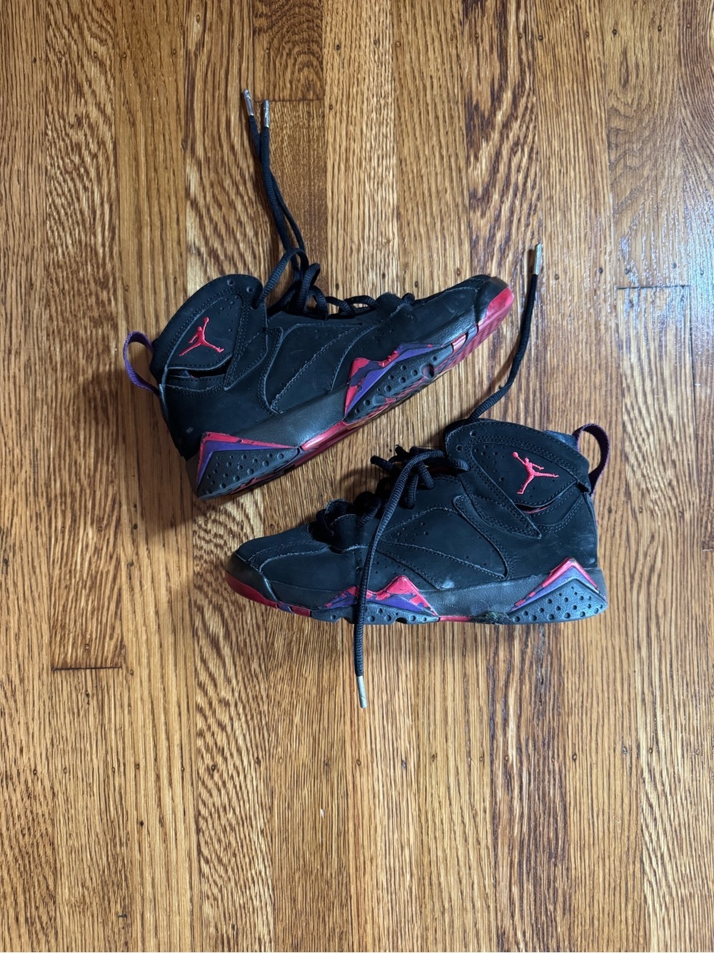 Nike Air Jordan 7 Retro Raptor Sneakers Size 4Y Black Red Youth GS